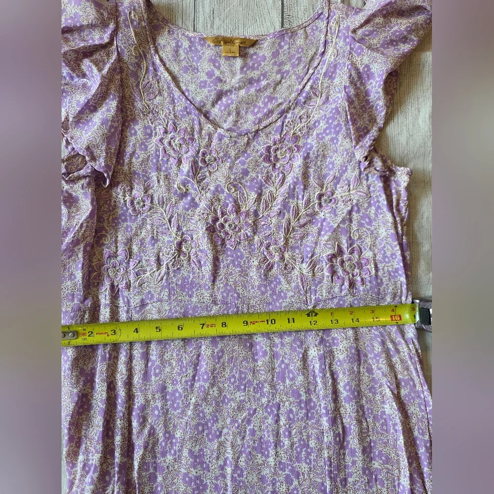 April Cornell Size Large Lavender Floral Embroidered Maxi Dress Flutter Sleeve - Picture 11 of 12